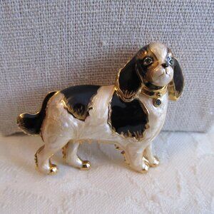 Designer "CT" Spaniel Brooch Enamel In Gold Tone 2.50"